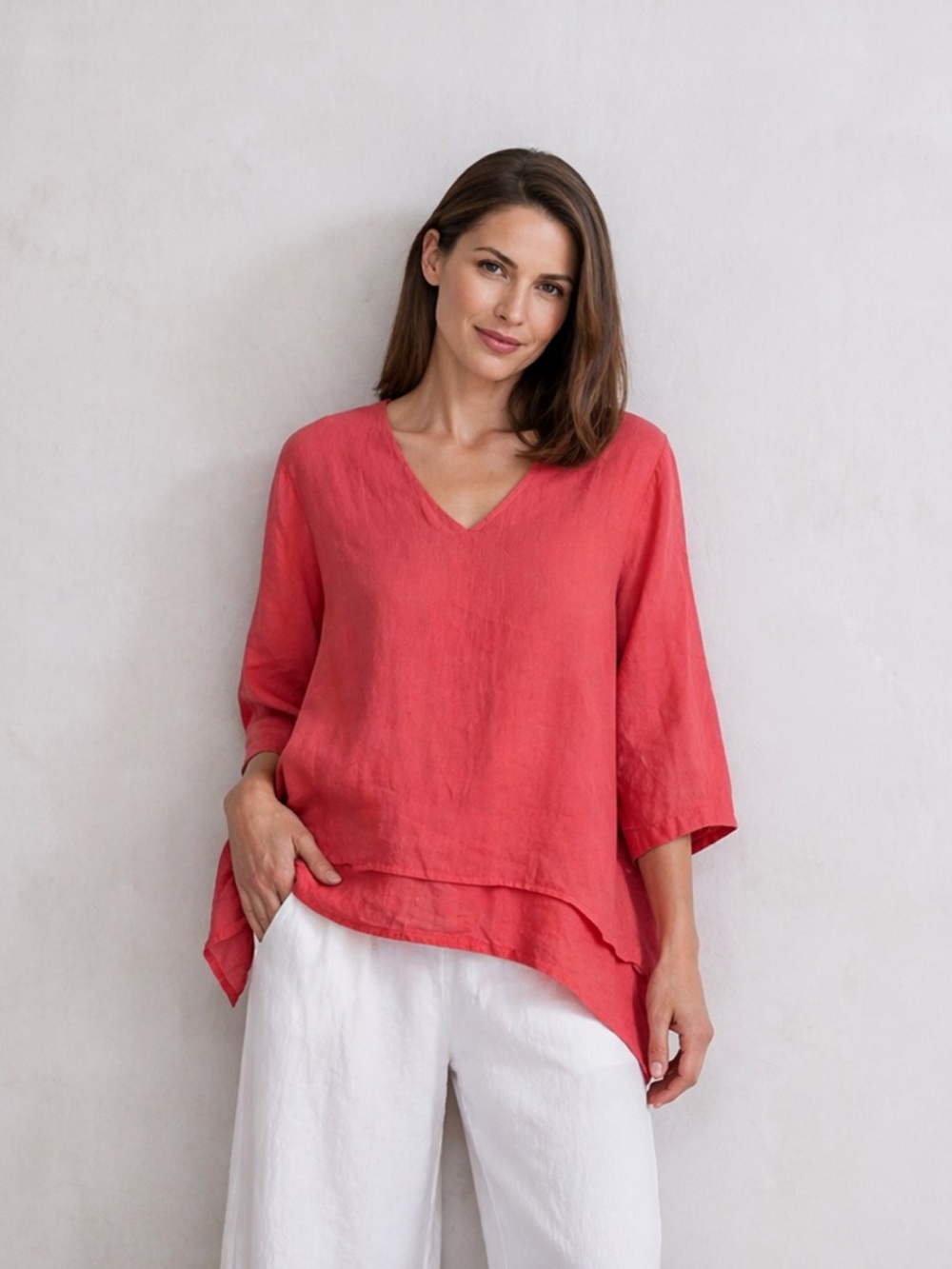 La Fixsun Linen Blouse Shark Bite Hem Lagenlook